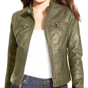 Michael Kors Army Green Leather Jacket